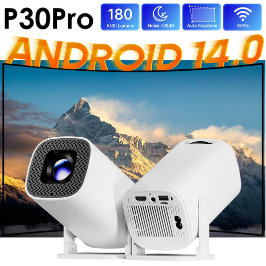 P30PRO™ – Mini Projetor Inteligente Android 14 com Suporte 4K, WiFi 6 & Bluetooth 5.0