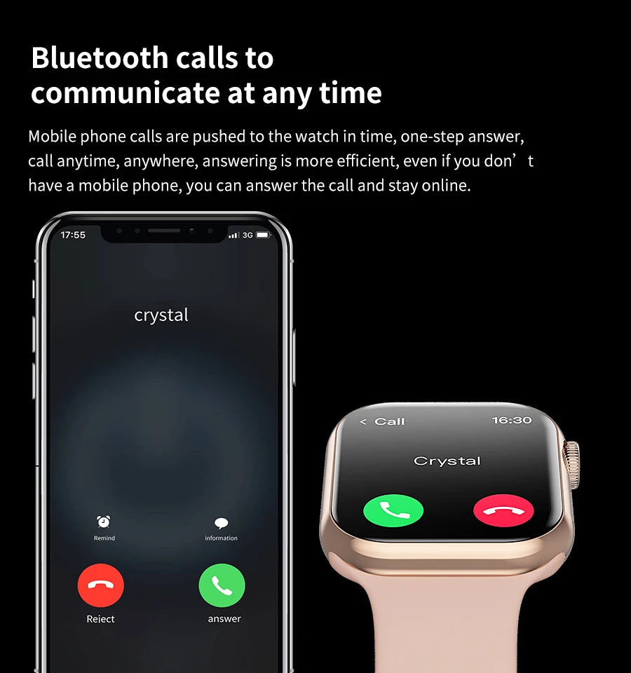 2024 novo relógio inteligente de carregamento sem fio smartwatch, bluetooth, chamadas, unisexo..